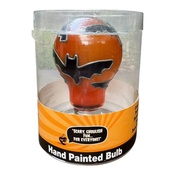 L'Image Painted Halloween Light Bulb w/Bat Design Orange Black Spooky Decor NOS - Picture 1 of 7